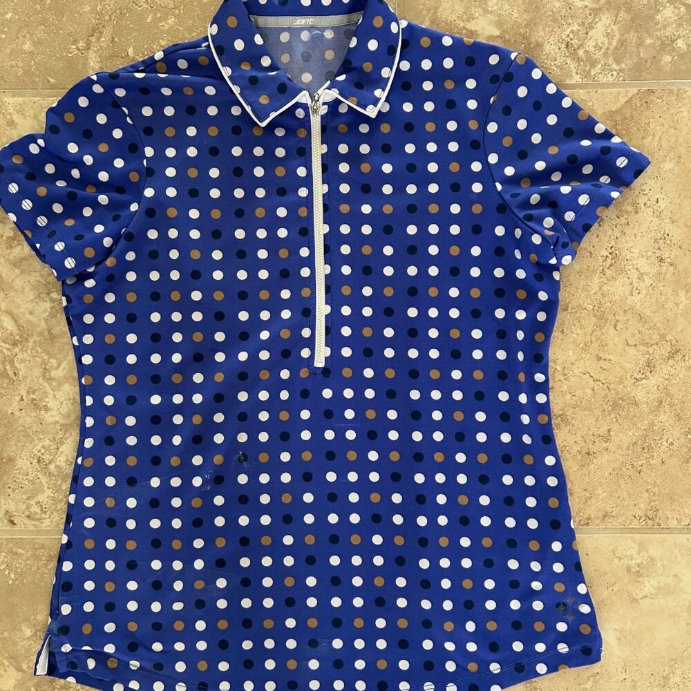 JoFit Golf Top Blue Polka Dot 1/4 Zip Short Sleeve Tennis SZM Athletic Sport - Picture 7 of 7
